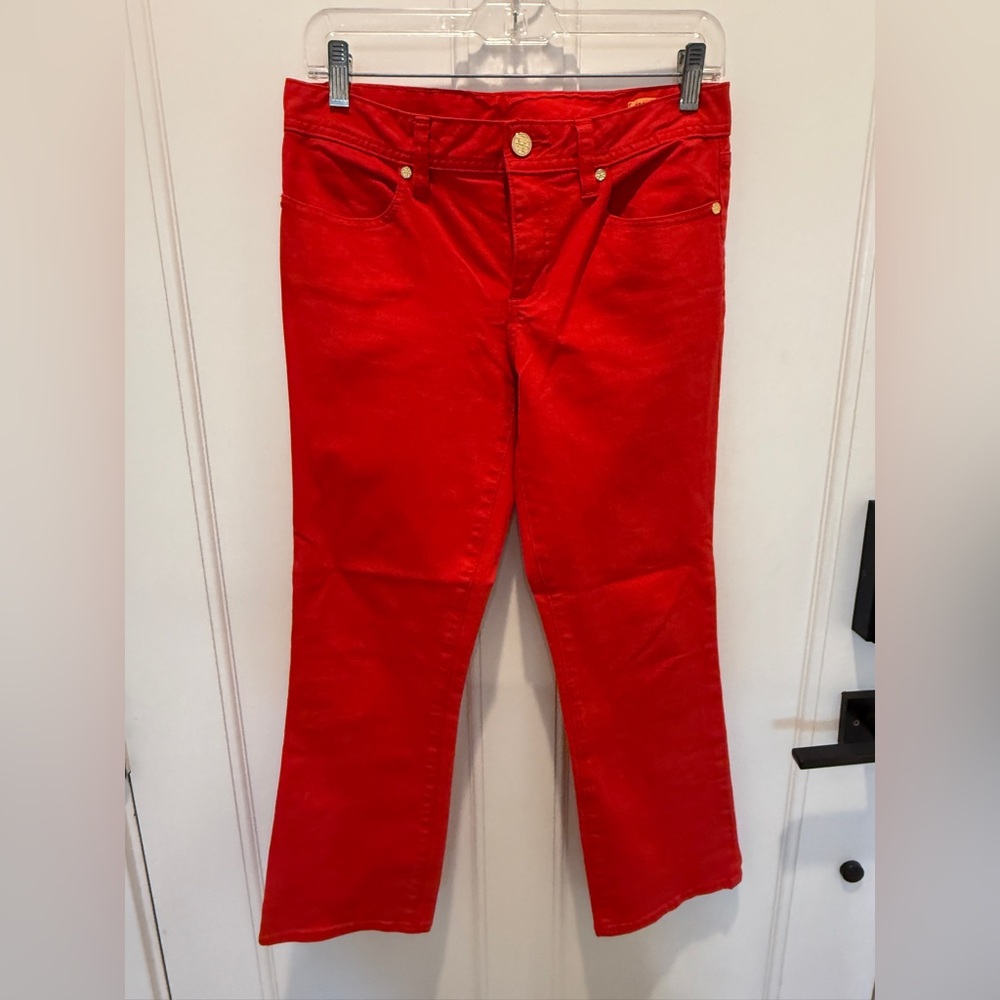 Tory Burch Red Cropped Slim Boot Jeans